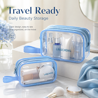 Sac de maquillage transparent en PVC imperméable, personnalisé, à la mode, grande capacité, portable, avec fermeture éclair, pour les voyages et la plage