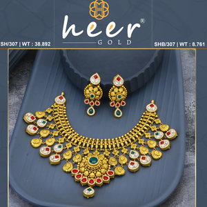 Conjunto de collar étnico dorado con pendientes Jhumka tradicionales, joyería nupcial para mujer, joyería para boda, diseño floral - Product Image 2