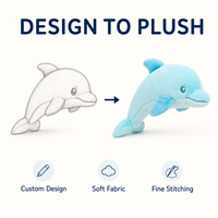 Peluche dauphin bleu clair personnalisée, jouet en peluche doux, figurine d'animal marin, décoration d'intérieur, faible MOQ, service OEM ODM, fabricant