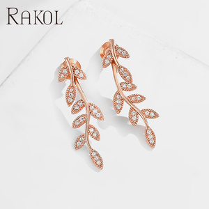 RAKOL EP2577 2022 New Design 18k Gold Plated Leaf Bride Wedding Zircon Crystal Inlaid Earrings for Women - Product Image 6