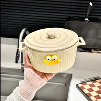 Ensemble de casseroles et de bols en céramique avec couvercle, grand modèle, à double poignée, design nordique/minimaliste, couleur sous glaçure, compatible lave-vaisselle, induction