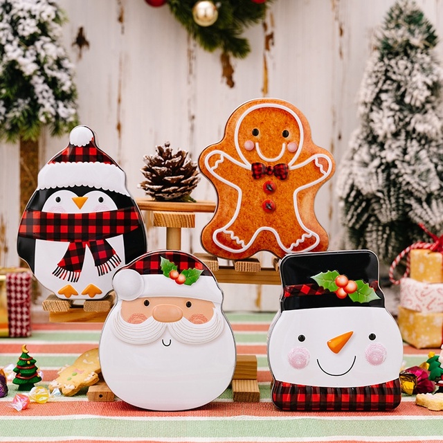 Cartoon Snowman Gingerbread Man and Santa Tinplate Candy Boxes Christmas Decoration Supplies-Factory Wholesale