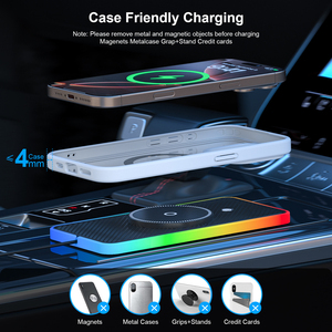 Base de Carga Inalámbrica RGB de 15W para Coche, Cargador Magnético Inalámbrico para <span class=keywords><strong>iPhone</strong></span> 17 16 15 Pro Max y Samsung S26 S25 - Product Image 4