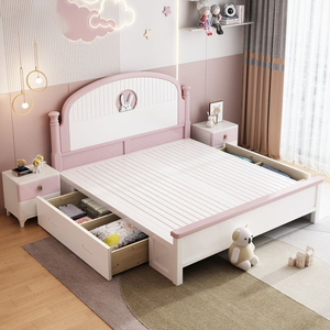 Letto per Bambini in Legno Massello, Letto Principessa per Camera <span class=keywords><strong>da</strong></span> Ragazza, Letto Grande per Studentesse, Arredamento di Lusso Leggero - Product Image 5
