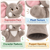 Marionnette éléphant brodée en peluche douce avec doublure en maille pour anniversaire et jeux d'imitation - Jouet d'interaction parent-enfant