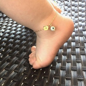 Cavigliera alla Moda in Acciaio Inossidabile, Gioielli per Bambini, Accessori per Piedi, Cavigliera con Occhio Turco Blu e Fiore - Product Image 2