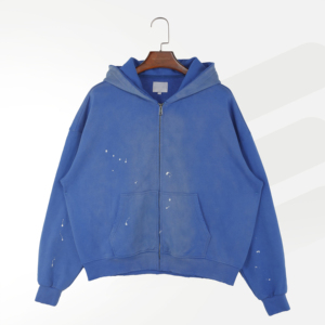 <span class=keywords><strong>Felpa</strong></span> <span class=keywords><strong>con</strong></span> Zip a Maniche Lunghe da Uomo in 100% Cotone French Terry, Stile Streetwear <span class=keywords><strong>con</strong></span> Stampa <span class=keywords><strong>Blu</strong></span> <span class=keywords><strong>e</strong></span> Effetto Vissuto, per l'Autunno - Product Image 1