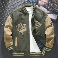 Blouson Baseball Rétro Homme Automne Hiver avec Broderie Américaine, Tendance en Fourrure de Lapin, Fermeture Éclair Avant, Vêtement Long Haut