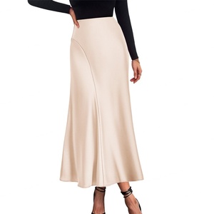 Jupes décontractées personnalisées pour femmes, couleur unie, taille naturelle, coupe trapèze, longueur cheville, en polyester tissé 260g, lavables, pour soirée, fête ou usage quotidien - Product Image 2