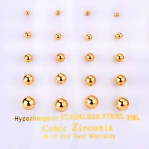 Pendientes de Moda al por Mayor, Joyería de Acero Inoxidable Chapada en Oro de 18k, Tamaños Variados de 2-6mm, Pendientes Quirúrgicos Exquisitos para Mujer - Product Image 5