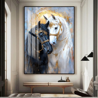Art mural créatif représentant un cheval, impressions d'art numérique, peintures de portraits, peintures en porcelaine cristalline avec cadres en alliage d'aluminium