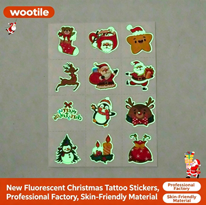 Autocollants de tatouage temporaire de <span class=keywords><strong>Noël</strong></span> qui brillent dans le noir |   Tatouages ​​pour le visage lumineux et doux pour la peau pour enfants, thème <span class=keywords><strong>Noël</strong></span> - Product Image 3