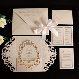 Laser sang trọng cắt giấy lời mời de Mariage <span class=keywords><strong>gatefold</strong></span> Thiệp mời đám cưới phong bì với menu thẻ - Product Image 2