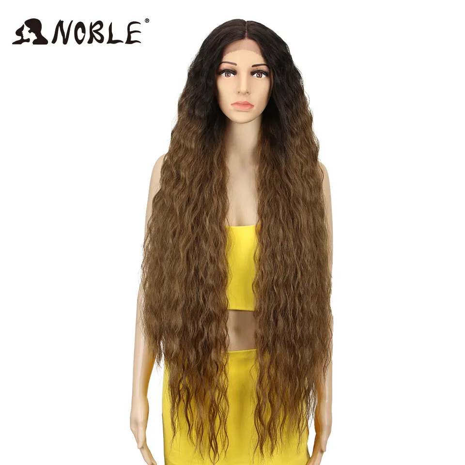 Noble new capelli lunghi super soft in fibra di Parrucche di colore Ombre riccio crespo Dei Capelli Per Le Donne Nere Parrucca Del Merletto Frontale Sintetico parrucca Anteriore del merletto