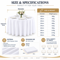Nappe Ronde pour Mariage 180GSM Polyester Imperméable Anti-Taches Housse de Table pour Banquet Hôtel Événement Restauration