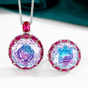 Ensemble de boucles d'oreilles pendantes élégantes en cuivre écologique, zircon rose taillé 18-16mm, changeant de couleur, ensemble de bijoux en zircone de haute qualité - Product Image 3