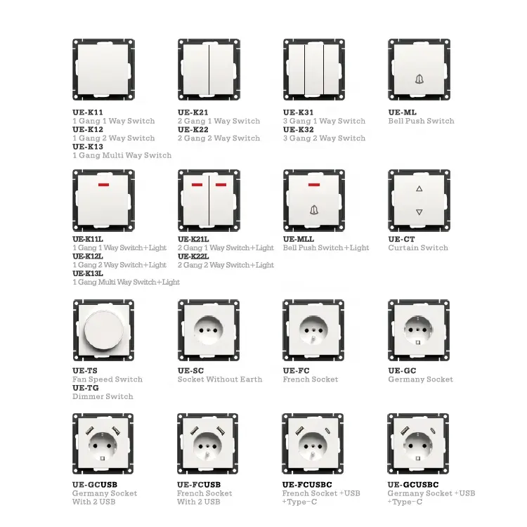 Honyar Factory Wholesale Speed Wiring European Standard Electrical Wall Switches and Socket