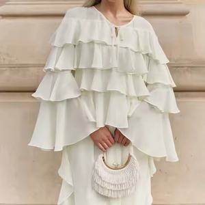 Robe d'été pour femme de haute qualité, en mousseline de coton, couleur unie, avec coutures, manches longues, élégante, grande taille, style modeste – Offre Spéciale - Product Image 2