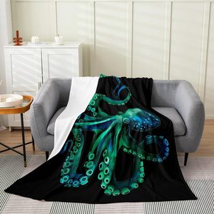 Manta polar de pulpo para todas las estaciones para niños y niñas, 40x50 pulgadas, manta de franela suave y cálida con diseño de vida marina costera, perfecto - Product Image 1