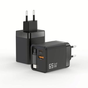 อะแดปเตอร์ชาร์จเร็วแบบพับเก็บได้ 65W PD USB-C หัวปลั๊ก EU/US พร้อมสายชาร์จแบบพับเก็บได้ 60 ซม. - Product Image 2