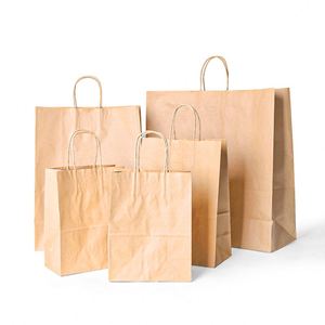 Sacs en papier kraft biodégradable brun personnalisés avec votre propre logo ZJPACK, avec poignées, pour les courses et les cadeaux - Product Image 1