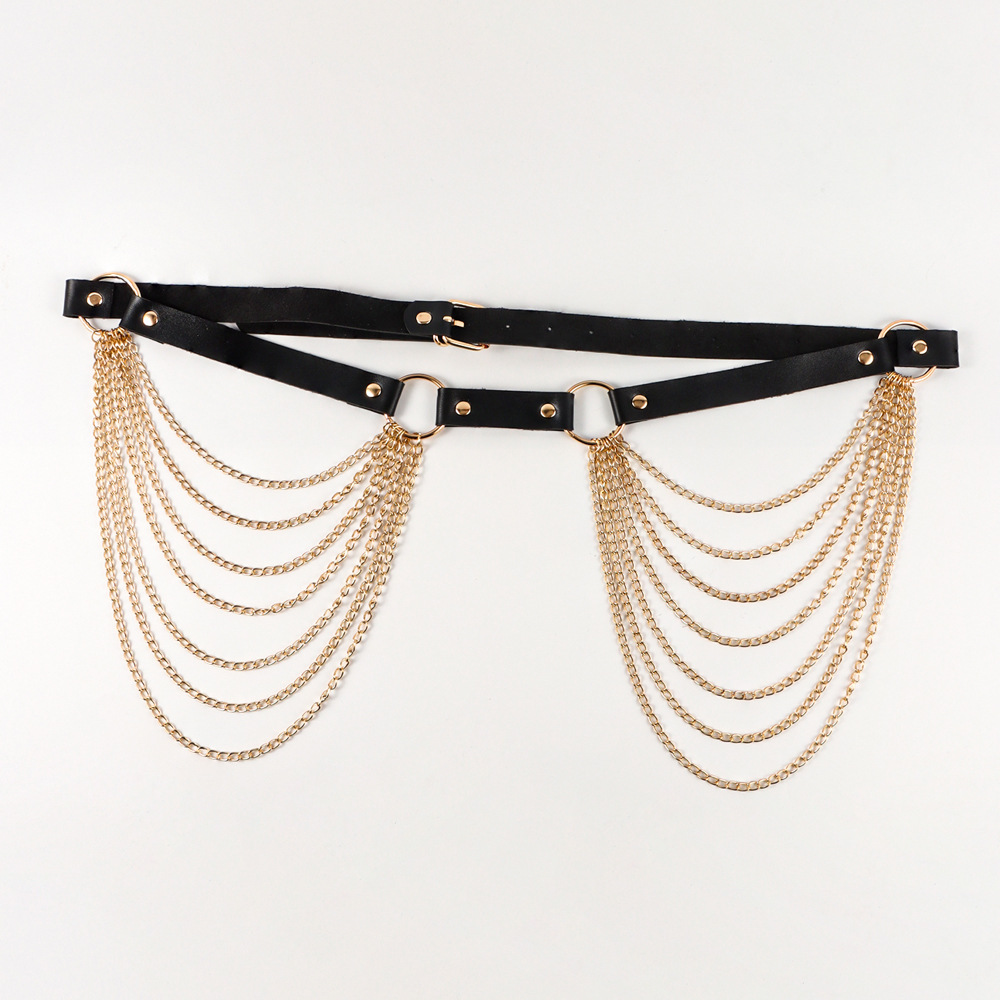 Blk Layered Punk Waist Chain Belt Leather Body Jewelry Bondage BDSM NWT womens punk leather body chains layered waist belly chain - Temu main image 3