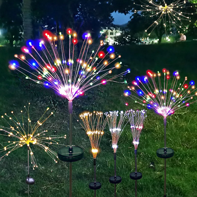 Qixiang Outdoor Garden Lawn Firework Copper Wire IP65 Solar Led Christmas Decoration String Lights