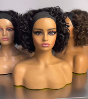 Perruque bandeau en cheveux brésiliens vierges, densité 250%, bouclée et volumineuse, 14 pouces, sans dentelle, sans colle, demi-perruque fabriquée à la machine pour femmes noires, garantie 2 ans