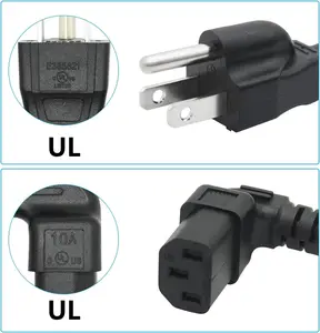 15FT Left Angle 3 Prong Computer Power Cord NEMA 5-15P To 90 Degree IEC 320 C13 Monitor TV Replacement Power Supply Cable