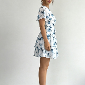 <span class=keywords><strong>Abito</strong></span> Personalizzato con Scollo a V Profondo e Stampa Floreale, Elegante Vestito in Chiffon da Spiaggia per Donne, Abbigliamento Estivo Boho da Resort - Product Image 2