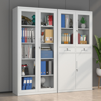 Armoire de classement mobile moderne - Mobilier de bureau en acier démontable, 2 portes en verre/métal, rangement verrouillable avec clés