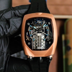 Orologio Meccanico Scheletrato di Alta Gamma, in Oro Rosa 18K, con Comodo Cinturino in Gomma Nera, Tourbillon Inclinato a 30 Gradi, Orologio di Lusso - Product Image 1