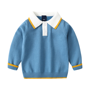 Mode brodé couleur unie garçon <span class=keywords><strong>pull</strong></span> en tricot automne hiver revers rayé bébé chandails en tricot - Product Image 3