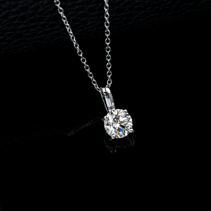 Classic Solitaire Lab Created Diamond Necklace, <b>Round</b> Cut Four Prong Pendant in 925 Silver - Product Image 4