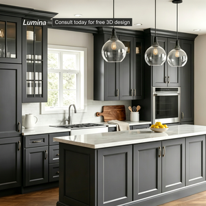 Gabinetes de Cocina Modernos Allure de Madera Sólida Personalizados, Isla de Cocina Modular de Alta Calidad con Encimera de Vidrio y Mármol, Fregadero para Apartamento - Product Image 1
