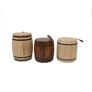 Caja de almacenamiento de té de madera en forma de barril pequeño, barril de café de madera