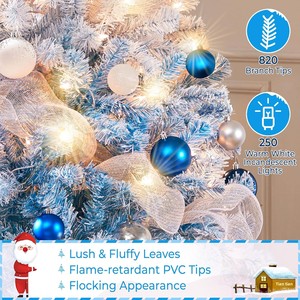 Sapin de Noël artificiel pré-éclairé de 1,80 m avec 250 lumières incandescentes blanc chaud, floqué, en PVC, avec support pliable en acier, modèle Lake - Product Image 6