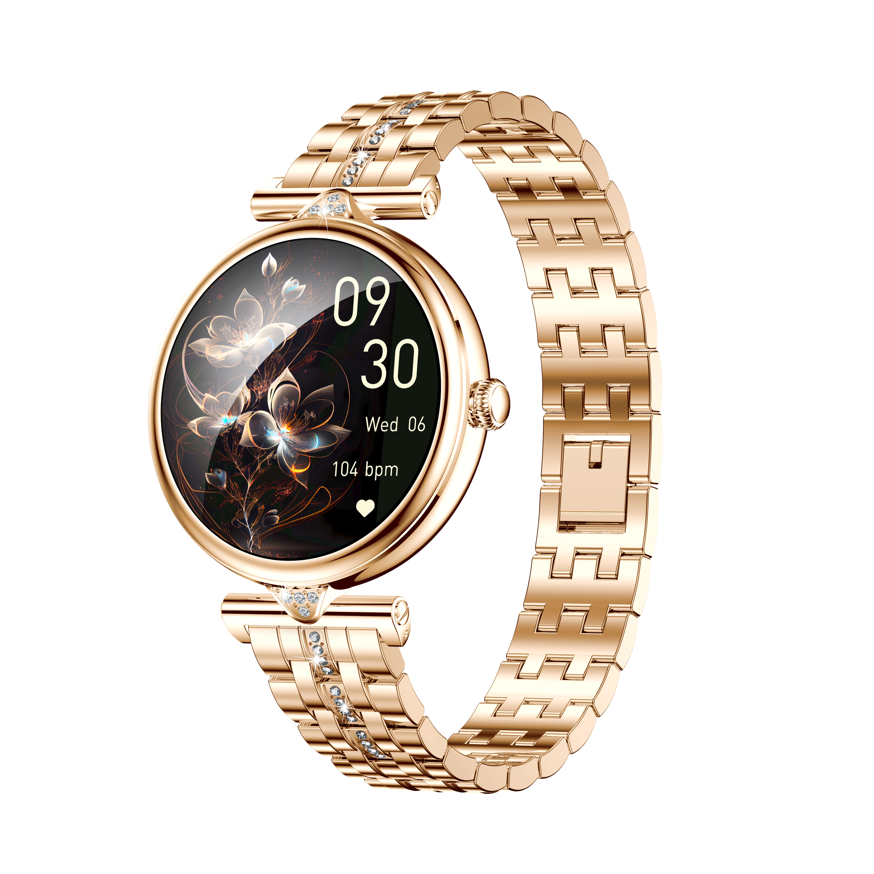 AK73 Lady Gold Luxury スマートウォッチ IP68 防水 1.28インチ AMOLED 