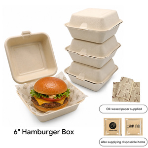 Wholesale Compostable Sugarcane Pulp Hamburger Box <b>Biodegradable</b> Clamshell Takeaway Food Container Heavy Duty Microwaveable - Product Image 4