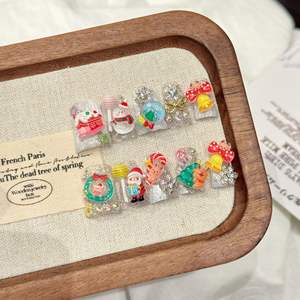 Ongles press-on en forme de bec de canard faits à la main, 3D, sapin de Noël, cloches, rennes mignons, <span class=keywords><strong>cannes</strong></span> en sucre, nœuds, ongles artificiels - Product Image 1