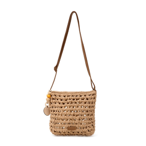 Borsa a tracolla in corda di cotone traforata 22x18cm per donna stile casual - Product Image 1