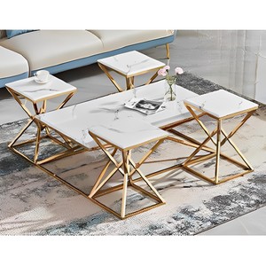 Đồ Nội Thất Gia Đình Trang Trí Thanh Lịch Sang Trọng Bàn Cà Phê 1 + 4 Bằng Thép Không Gỉ Kỳ Lạ Với Lớp Mạ Vàng Và Mặt Kính Trong Suốt - Product Image 3