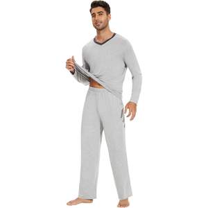 Conjunto de Pijama de Viscosa de Bambú para Hombre al por Mayor, Camiseta de Manga Larga y Pantalones, Ropa de Dormir Cómoda y Ligera, Tallas S-XXL - Product Image 1