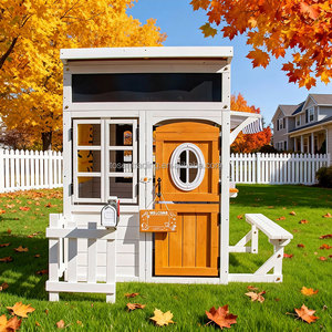 Nouvelle maison de jeu en bois pour enfants conçue pour l'extérieur, jeu d'imitation, avec un trou pour chien en plastique, un petit tableau noir - Product Image 4