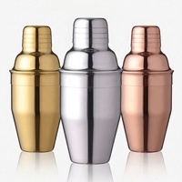 Shaker à cocktails en acier inoxydable personnalisé de 250 ml (8,4 oz) avec filtre et couvercle, finition brossée, réutilisable
