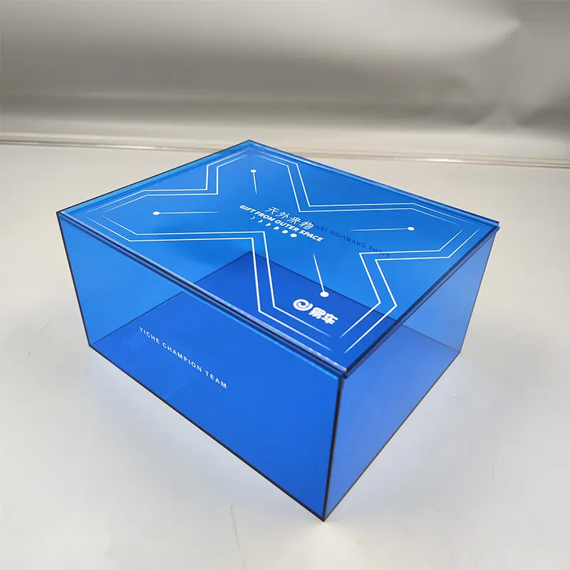 Customization Acrylic 25*25*18 Blue Collection Box with cover for Wholesale