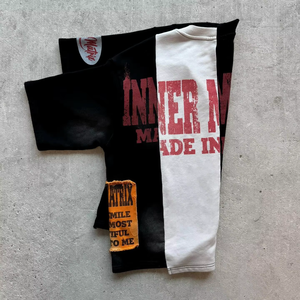 Camiseta de hombre DIHUI con estampado serigrafiado, estilo streetwear, paneles oversize, bloques de color, patchwork, dobladillo irregular, sin decoloración, corte y costura. - Product Image 3