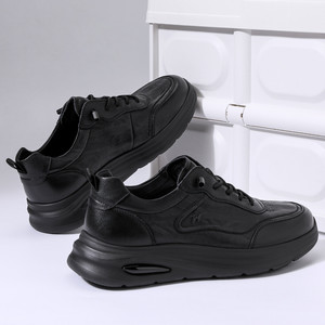 FAPAI Men Casual Shoes Black <b>Leather</b> Rubber Sole Flat Heel Comfortable Walking Style <b>Sneakers</b> - Product Image 4