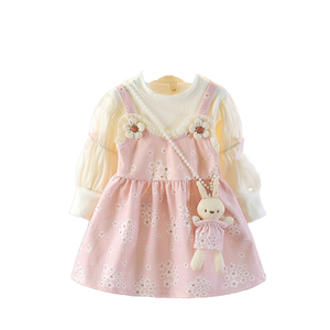 Vestido Infantil de Otoño-Primavera 2026 para Niñas, Estilo Dulce y Moderno, Ecológico, con Estampado Floral, Cuello Redondo y Decoración de Conejo - Product Image 1