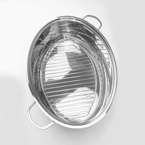 Sartén ovalada de acero inoxidable 304 para hornear pavo, con estante y tapa, para hornear - Product Image 2